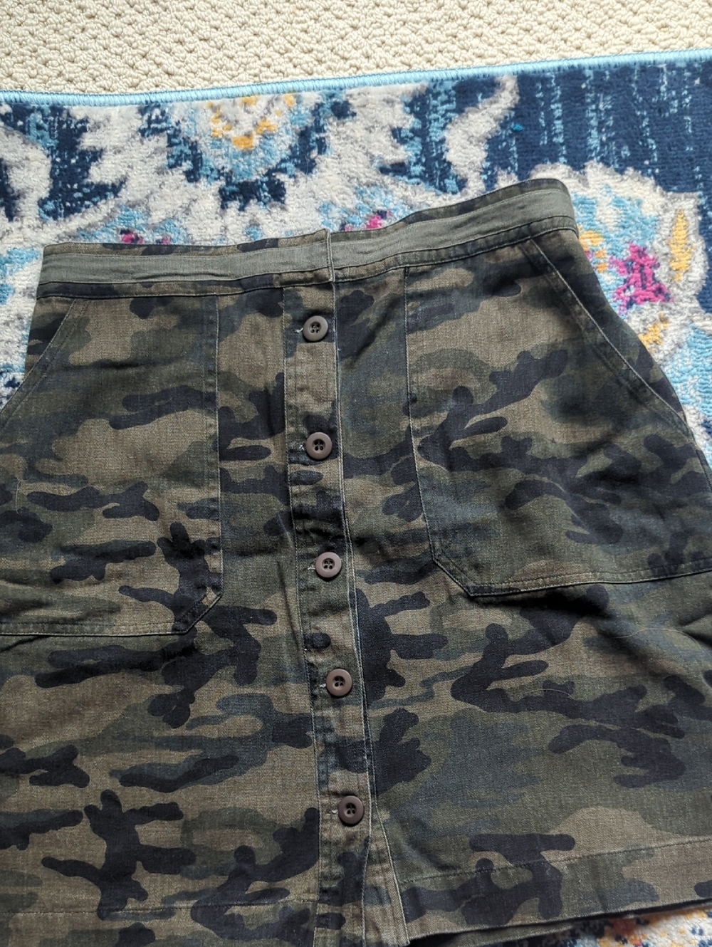 ODDY Olive Green Camo Button-Front Mini Skirt